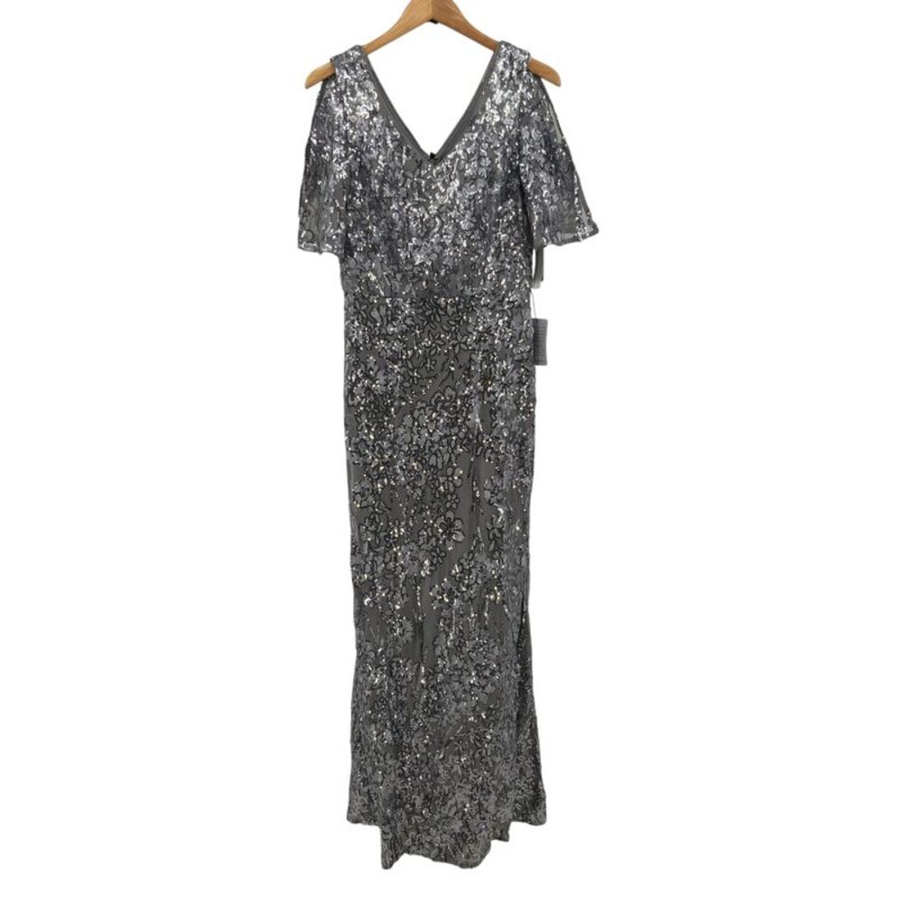 Alex Evenings Women Sequin-lace Cold-shoulder Trumpet Evening Gown Gray 10